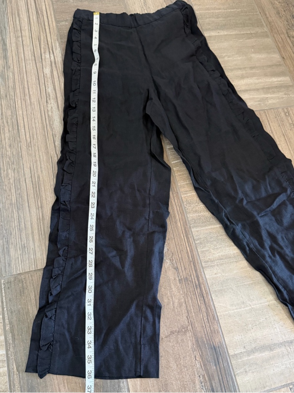 J Crew Wide-leg ruffle pant in linen size XS in black. - Picture 6 of 10
